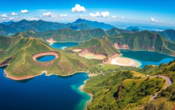 Pemandangan Paket Overland Flores 5D4N dengan latar belakang Danau Kelimutu