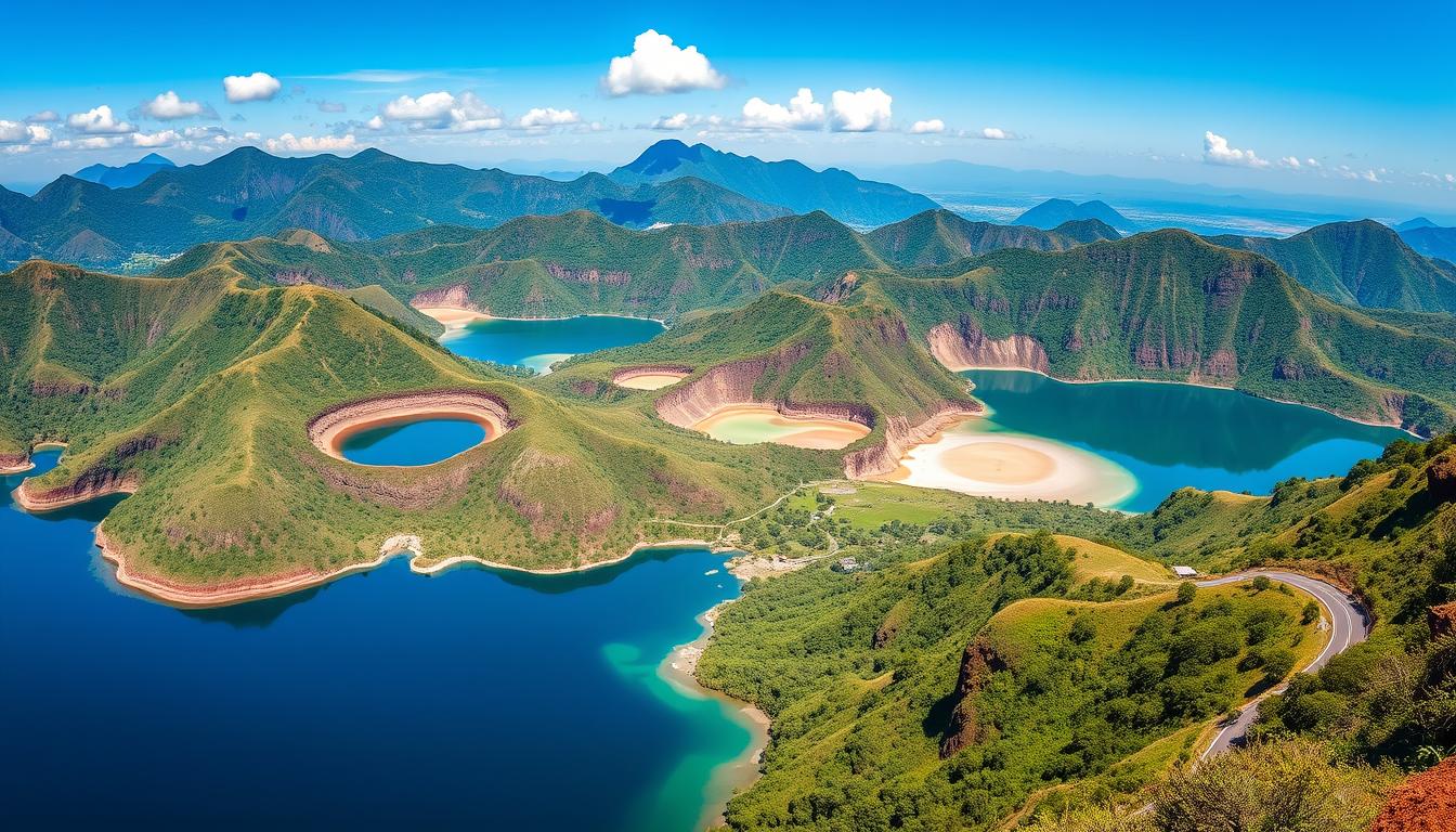 Pemandangan Paket Overland Flores 5D4N dengan latar belakang Danau Kelimutu